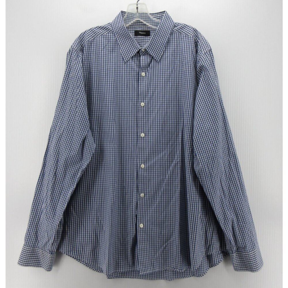 Theory Shirt XXL Button Up Gingham Plaid Classic Preppy Stretch Woven